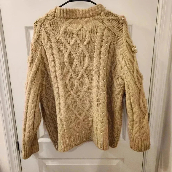 Sunday Up Beige Size L Pullover Floral Knit Sweater Womens #S492 - Picture 5 of 9